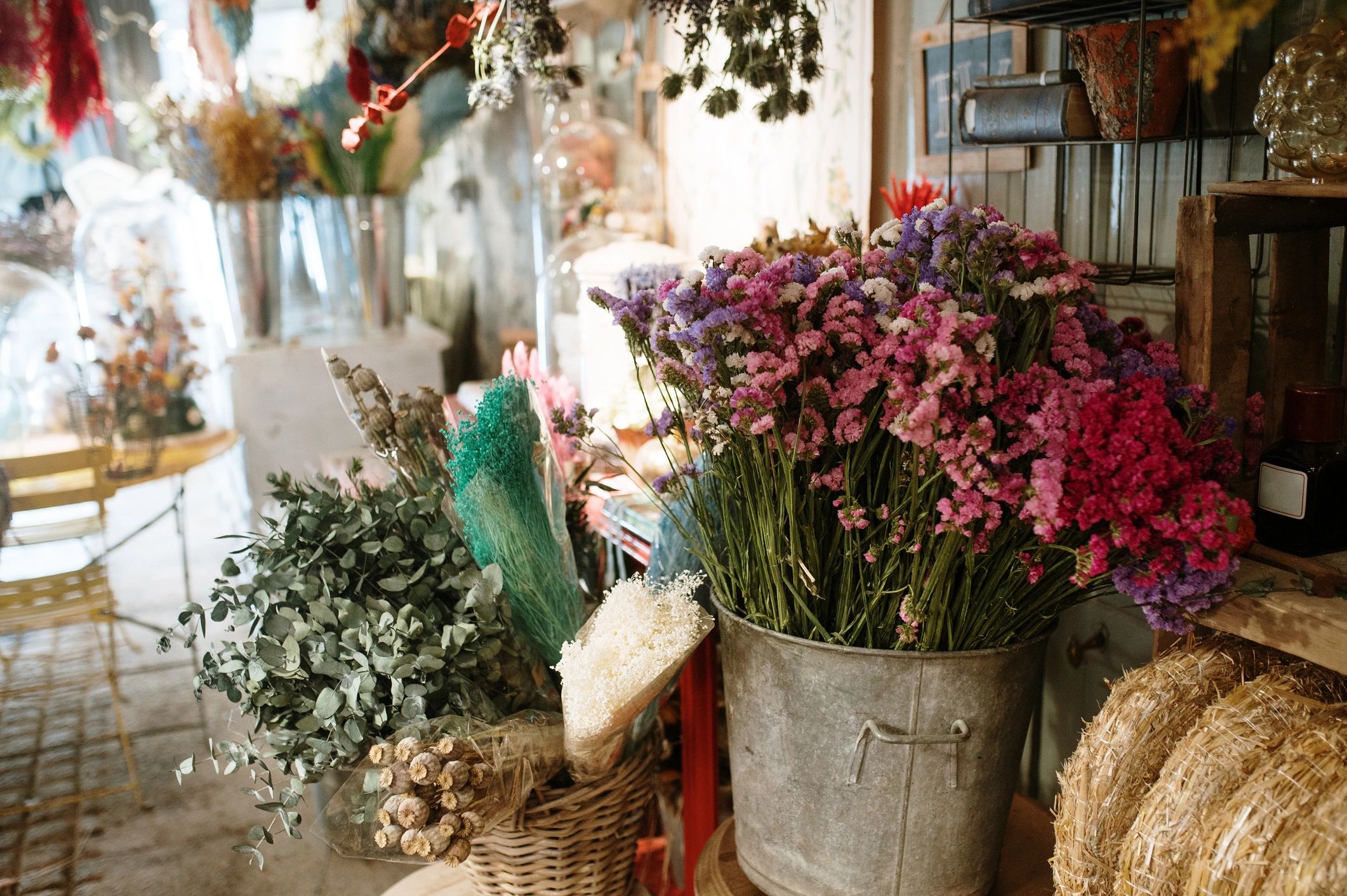 Interior of a flower shop with floral displays