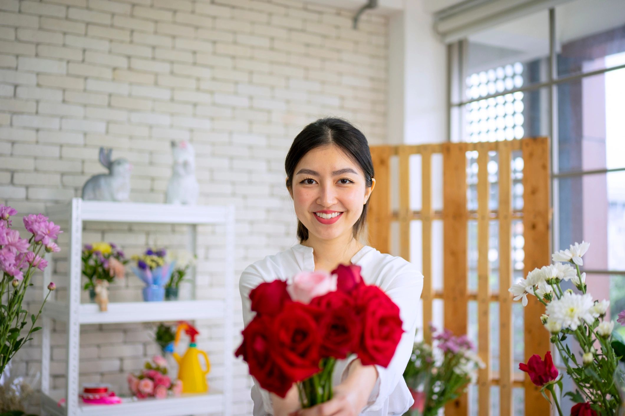 Florist working in a flower shop