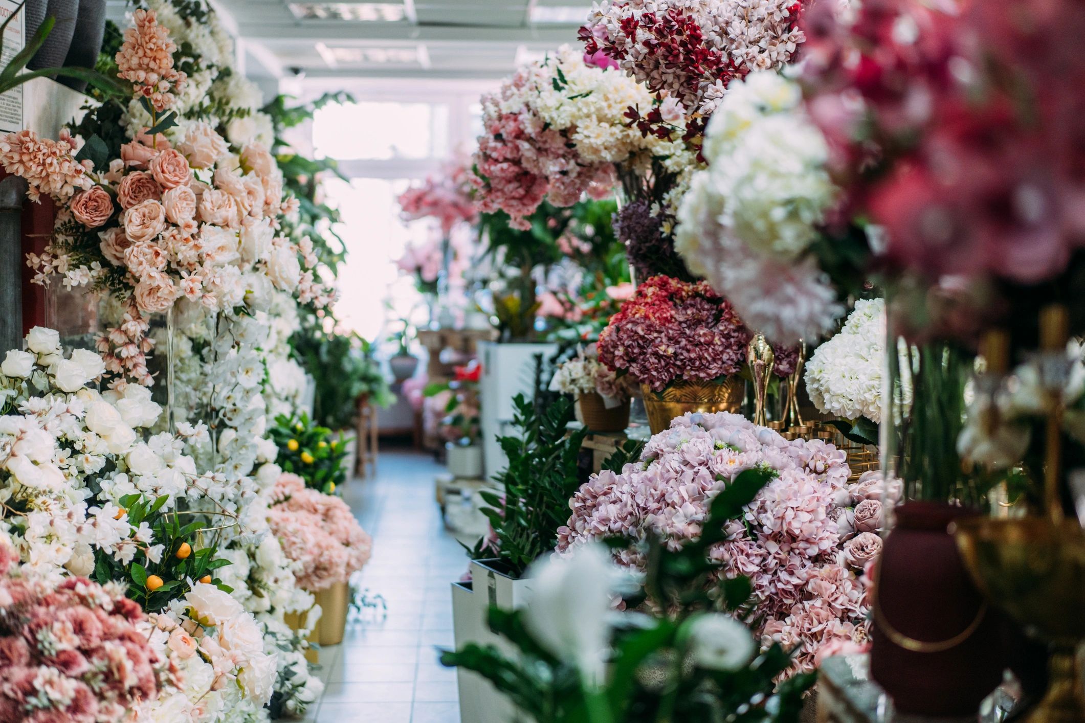 Charming flower shop interior with fresh floral displays