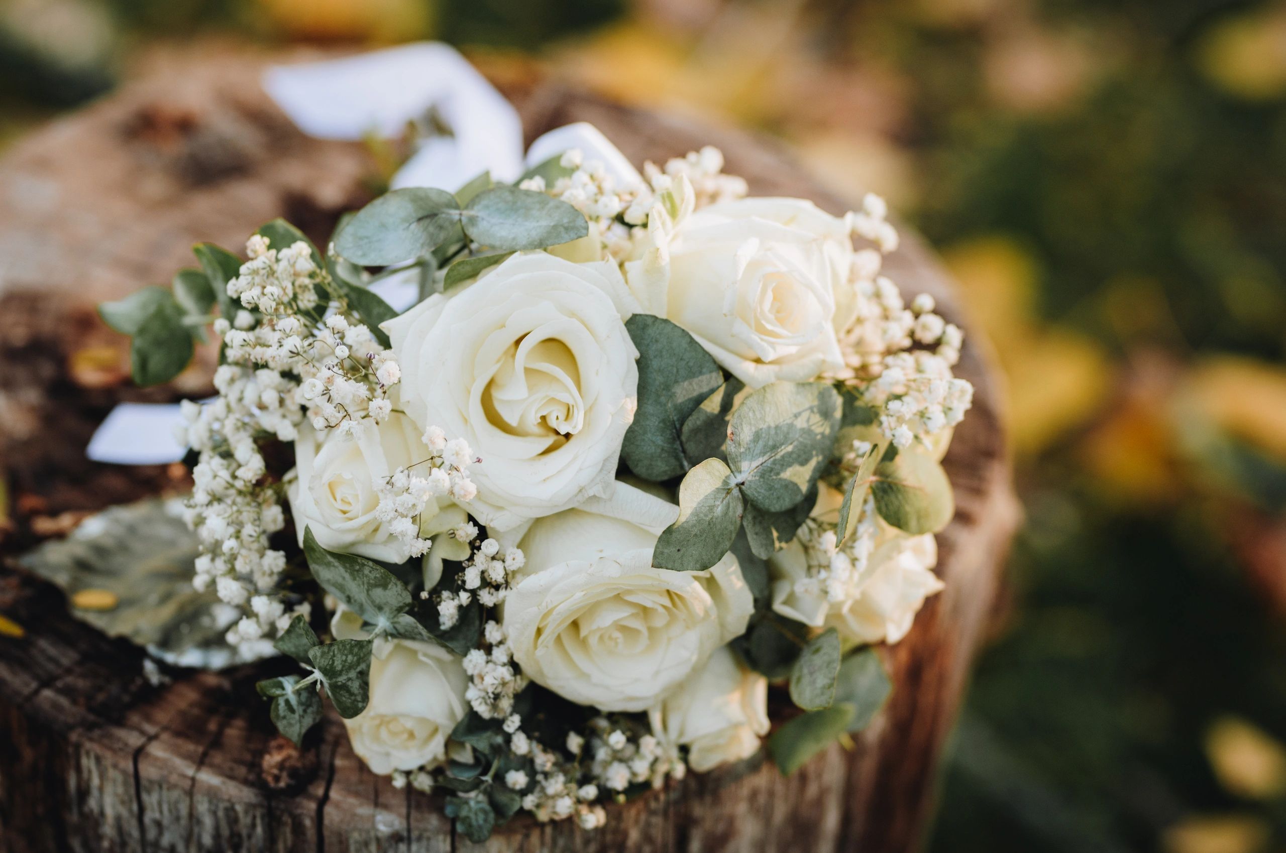 Wedding bouquet made of fresh white roses